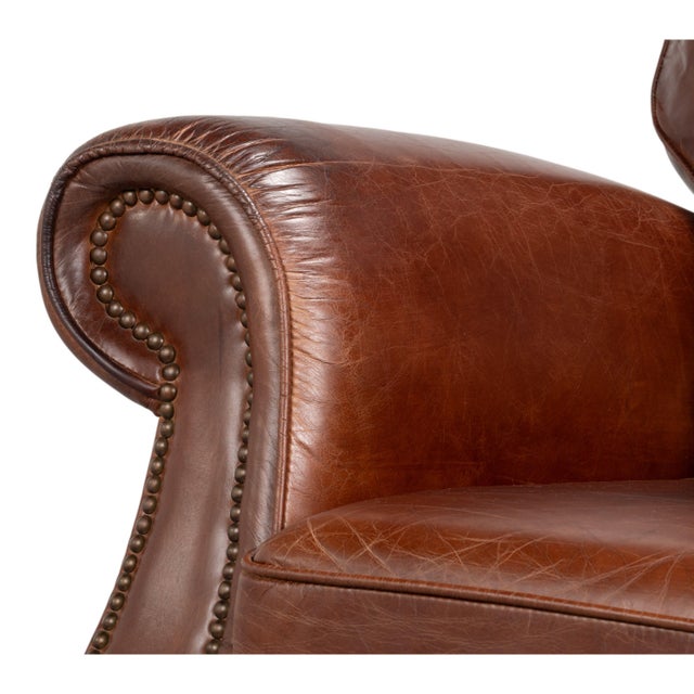 English Club Leather Recliner in Chestnut Brown For Sale - Image 9 of 11