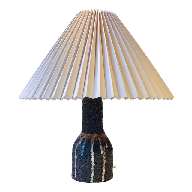 Brutalist Italian Ceramic Table Lamp with Running Glaze, 1970s For Sale