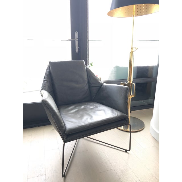 Minimalistic West Elm Origami Dark Gray Leather Lounge Chair