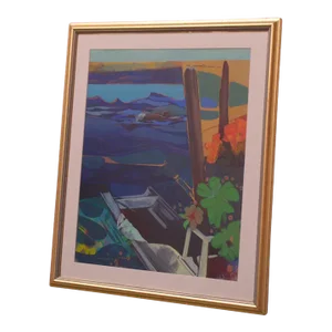 Coastal Island Landscape Oil and Watercolor on Canvas