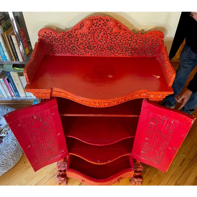 English 1850 Anglo Indian Sideboard or Dry Bar Cabinet Painted Cinnabar Red For Sale - Image 3 of 12