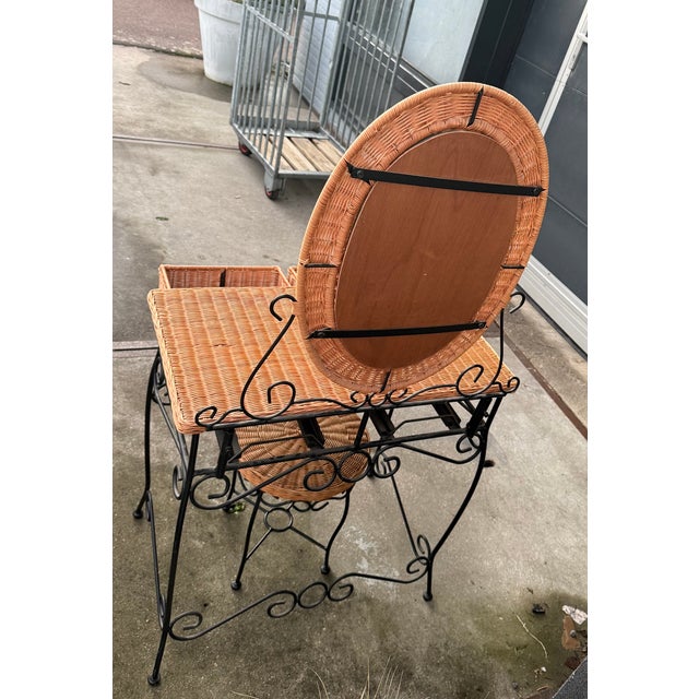 Rattan and Wrought Iron Vanity Table with Mirror and Bench, 1960s, Set of 2 For Sale - Image 14 of 18