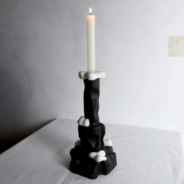 Contemporary Reclaimed Wood and Marble Candle Holder - Cumulus Candle Holder | Melting Series by Gabor Gobi For Sale - Image 3 of 9