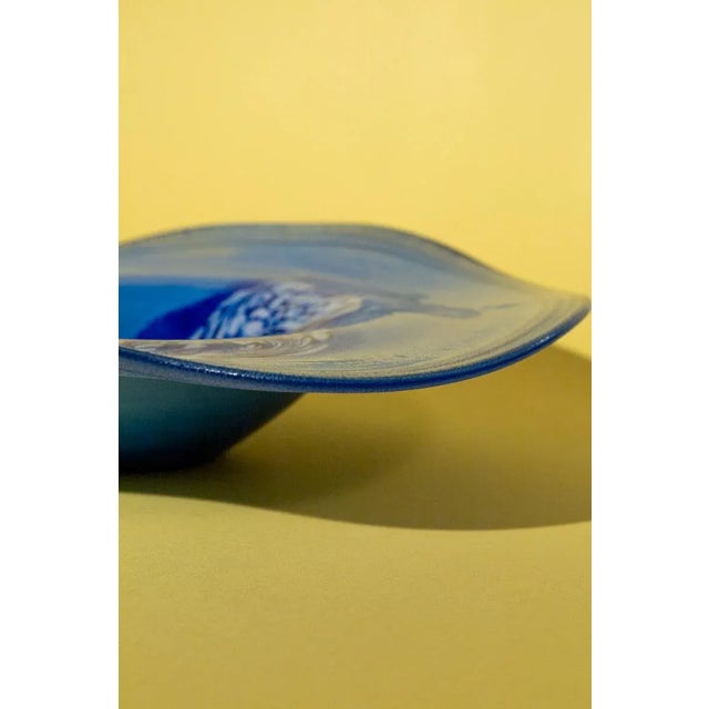 Blue Mid-Century Vintage Blown Glass Wavy Abstract Bowl For Sale - Image 8 of 11