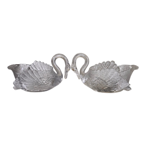 1930's Cambridge Glass Clear Swan Cachepots - A Pair