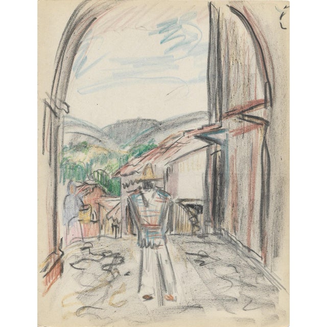1940s Grace Spongberg Taxco Mexico Street Drawing For Sale