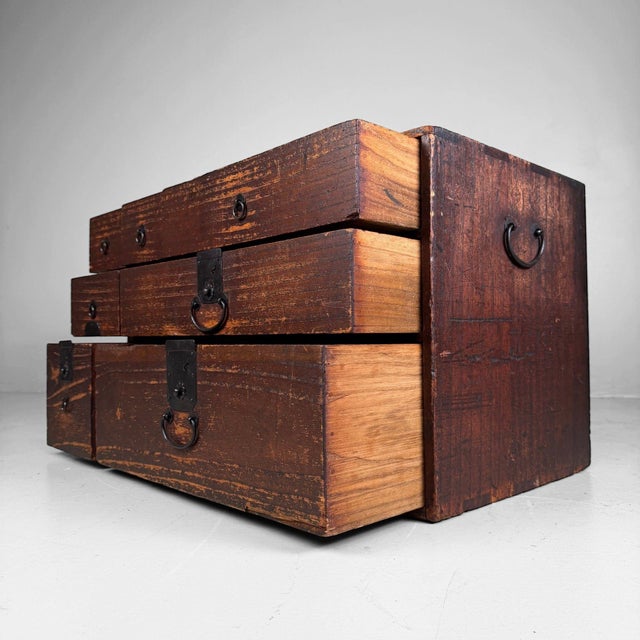 Wood Low Japanese Kimono Tansu Chest of Drawers, 1890s For Sale - Image 7 of 15