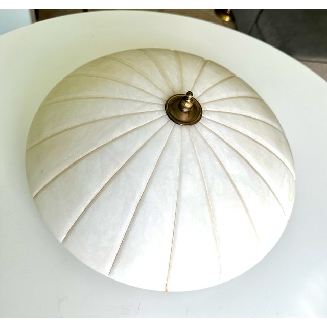 Alabaster Directoire-Style French Pleated Alabaster Bowl Flush Mount Ceiling Light For Sale - Image 8 of 17