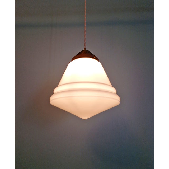 Art Deco Conical Pendant Light in White Opaline Glass, 1920s For Sale - Image 4 of 11
