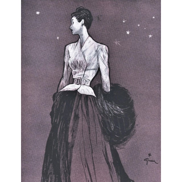 1946 Pair Matted Vintage Mid-Century Evening Fashion Prints by Gruau For Sale In New York - Image 6 of 8