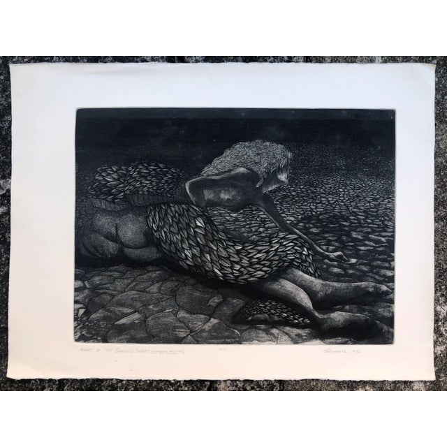 "Night of Queen's Beast" etching by Geiger dated 1976. From the estate of Adrienne Anderson.