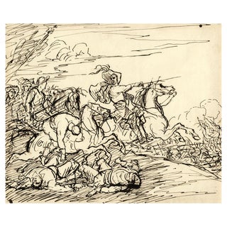 John Grant, Cavalry Battlefield Scene, Mid-19th Century, Pen & Ink Drawing For Sale