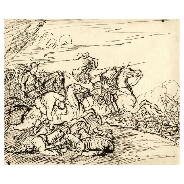 John Grant, Cavalry Battlefield Scene, Mid-19th Century, Pen & Ink Drawing For Sale