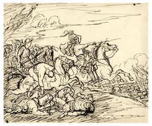 John Grant, Cavalry Battlefield Scene, Mid-19th Century, Pen & Ink Drawing