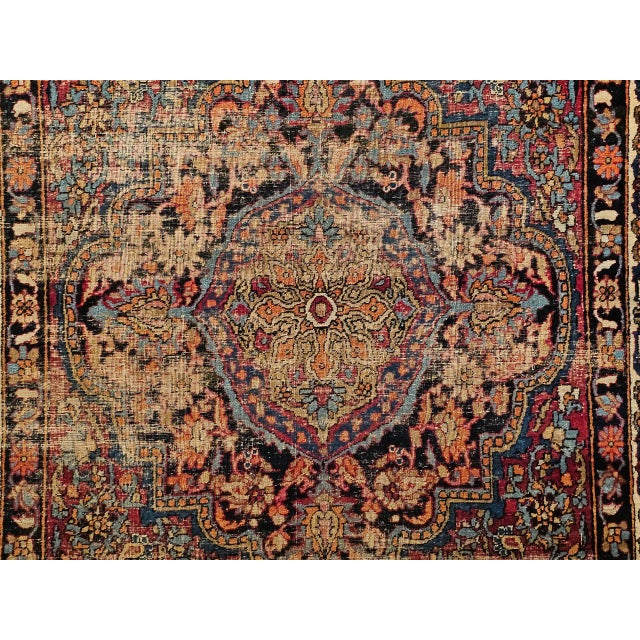 19th Century Persian Kashan Rug, Hand-Knotted Wool, Medallion Floral Design, Red & Navy, 4x7 For Sale - Image 13 of 18
