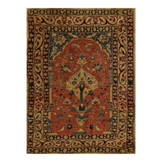 Splendid Coral Red Color and Unique Floral Design Antique Persian Tabriz Prayer Rug For Sale