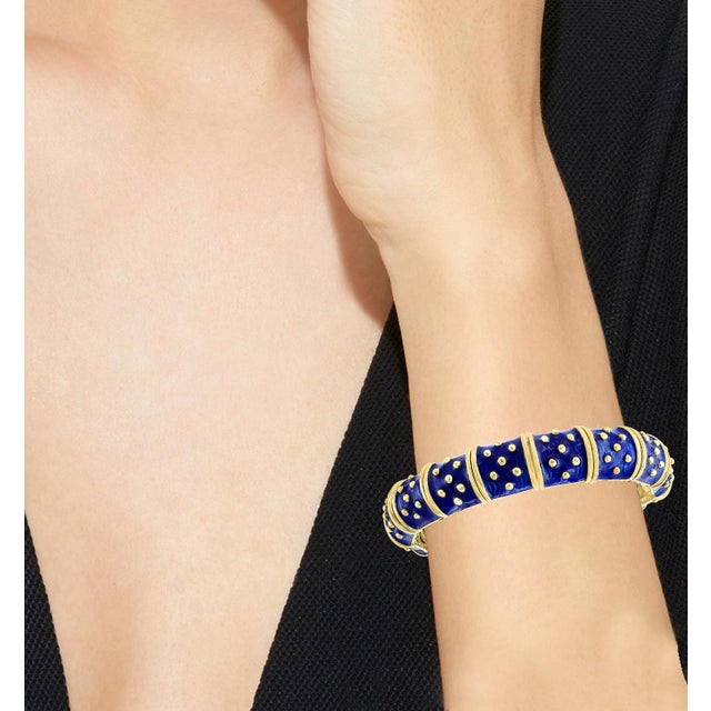 Late 20th Century Three-Piece Bangel / Cuff Set Red Green & Blue Enamel 18 Kt Gold 286 Gm, Hidalgo For Sale - Image 17 of 18