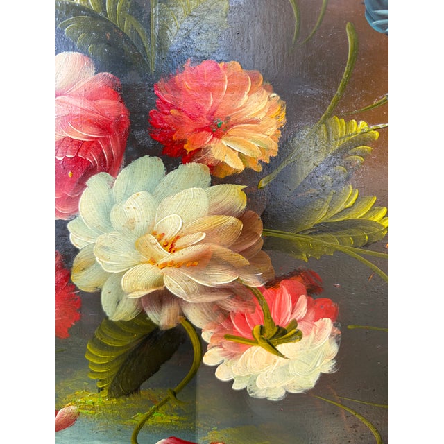 Brown Vintage Oval Wood Floral Tole Painted Tray For Sale - Image 8 of 17