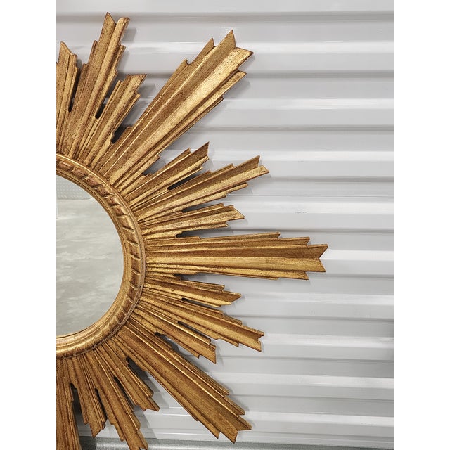 Wood Vintage Giltwood Italian Sunburst Mirror For Sale - Image 7 of 14