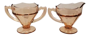 1929 Liberty Works Egg Harbor Pink Glass Cream & Sugar Set