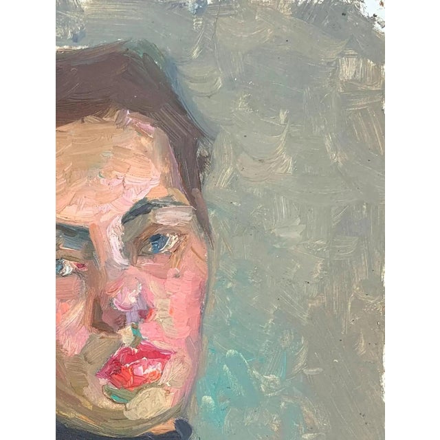 Realism 1960s Original Oil Portrait Painting, Young Girl, Ukrainian Art For Sale - Image 3 of 6