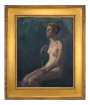 Vintage American Impressionist Figure Study Portrait of a Female Nude Oil Painting by Harry Barton