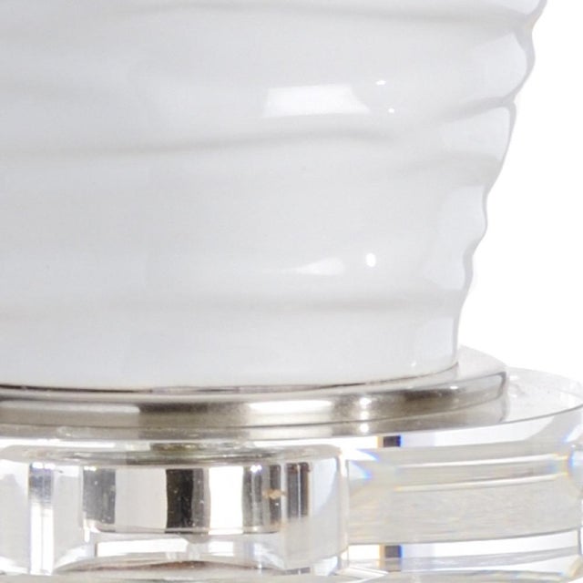 Hand textured snow white glazed ceramic with acrylic base and finial 28.5h x 5.3w x 5.3d Shade Dimensions: top(14)...