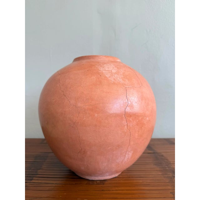 Boho Chic Vintage Orange Ceramic Vase For Sale - Image 3 of 4
