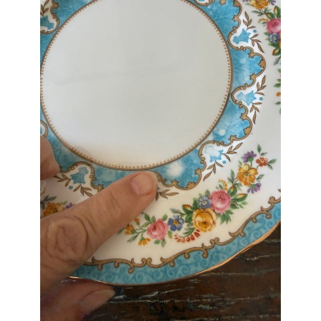 Vintage Crown Staffordshire Lyric Tunis Blue Fine Bone China Plates - Set of 10 For Sale - Image 11 of 12