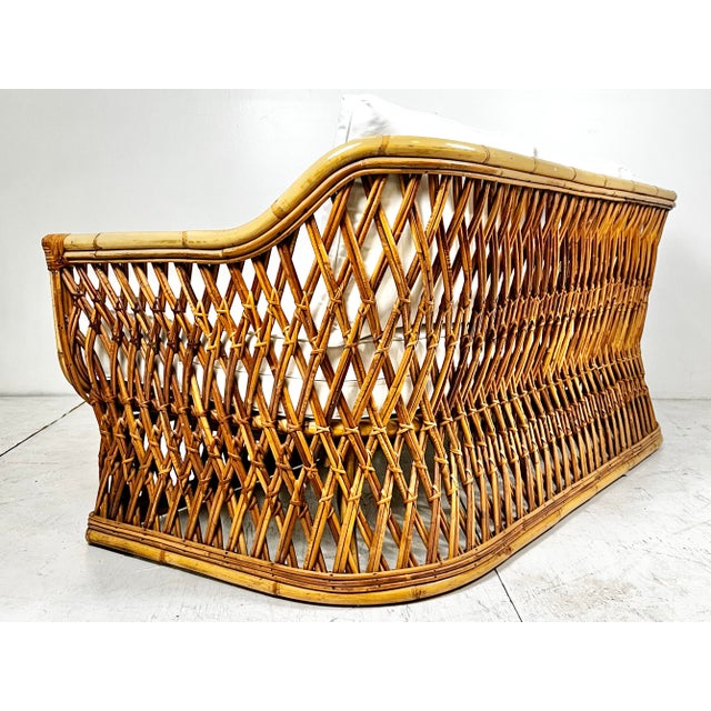 Vintage Woven Pencil Reed Rattan Sofa For Sale - Image 4 of 12