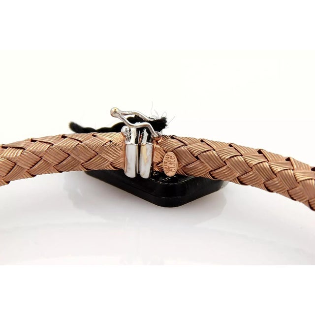 1990s Designer Elite 1.35ct Diamonds 18k Tri-Color Gold Set of 3 Woven Bangles For Sale - Image 5 of 7