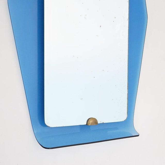 Mirror with Blue Glass Frame by Cristal Art, 1950s For Sale - Image 11 of 13