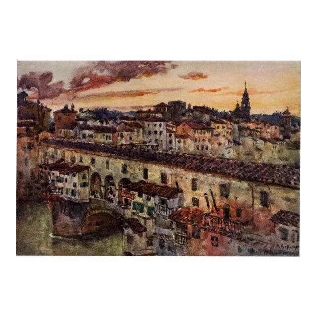 1905 Italian Original Print - Sunset in Summer Over the Florentine Roofs - From Book Florence & Some Tuscan Cities (1905) For Sale