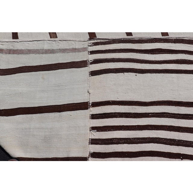 Textile Vintage Hand-Woven Turkish Kilim in Wool With Sub-Geometric Striped Panel Design For Sale - Image 7 of 15