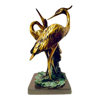 Vintage Cold Cast Bronze Egret Heron Crane Sculpture For Sale