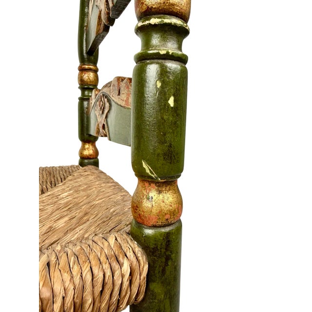 Antique Spanish Colonial Green and Gilt Ladderback Chair For Sale - Image 9 of 9