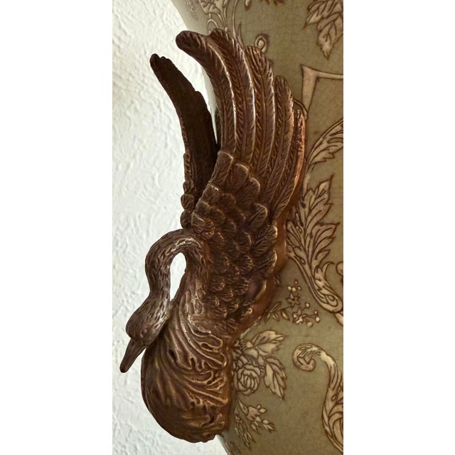 Celadon Vintage Hua Rong Tang Zhi Bronze Mounted Sage Green Crackle Porcelain Urn Vase For Sale - Image 8 of 12
