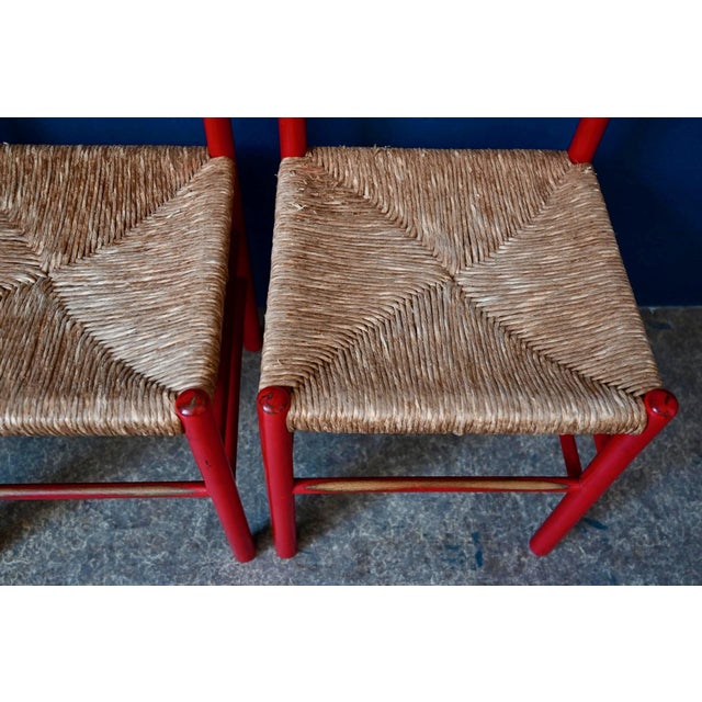 Vintage Italian Chairs in Red Lacquered Wood and Woven Straw, 1960s, Set of 4 For Sale - Image 18 of 18