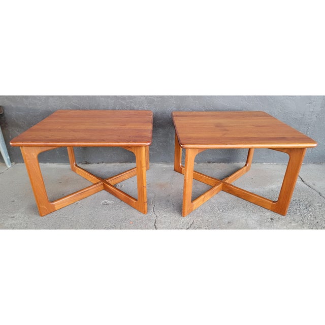 Solid Teak Danish Modern Square End or Side Tables With X Base - A Pair For Sale - Image 13 of 13