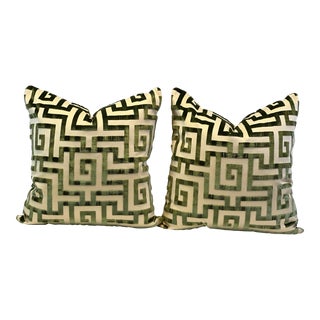Contemporary Silk Cut Velvet Square Pillows - a Pair For Sale