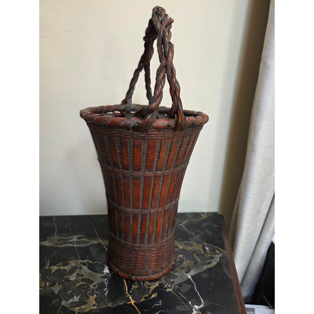 1900s Meiji Japanese Bamboo Basket Ikebana Tea Ceremony Flower Basket For Sale - Image 4 of 6