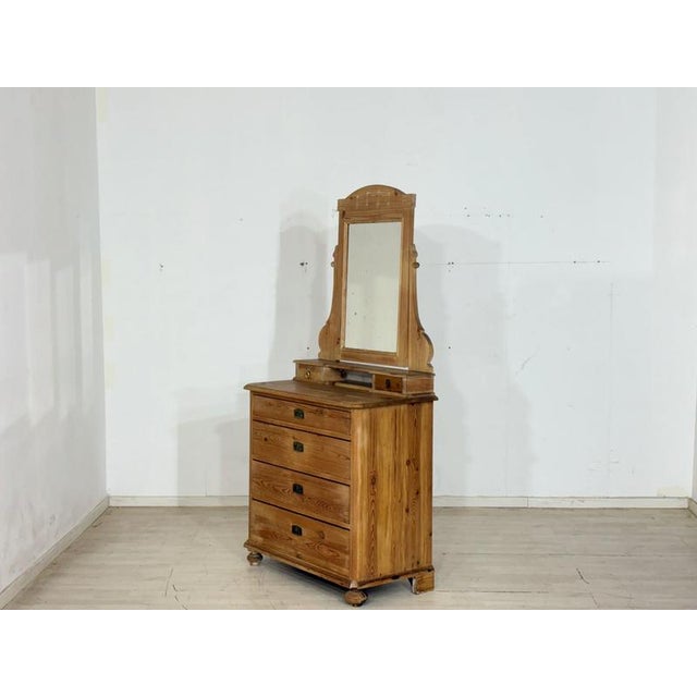 Antique Biedermeier Pine Brass Dressing Table with Mirror Attachment, 1900 For Sale - Image 5 of 10