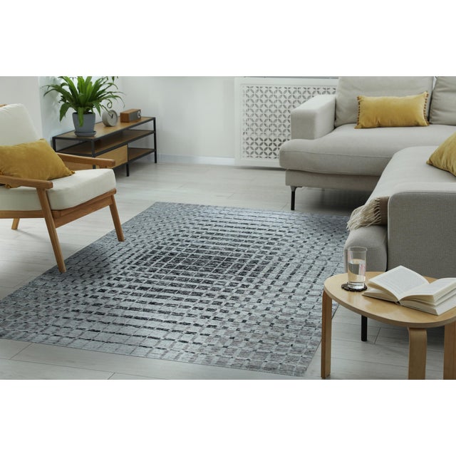 8x10 Nadia Ava Gray Traditional Geometric Handmade Wool Carpet Rug For Sale - Image 4 of 9