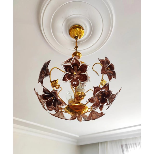 Brown Vintage Chandelier Murano Brown Glass For Sale - Image 8 of 14