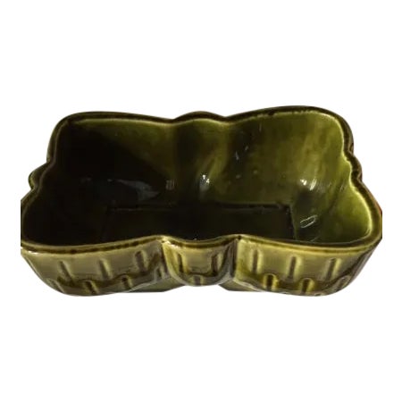 Vintage Stamped Ceramic Green Planter For Sale