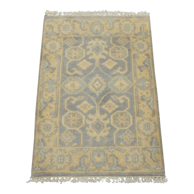 Oushak Rug 2′ X 3′ Gray Wool Traditional Hand-Knotted Oriental Carpet For Sale