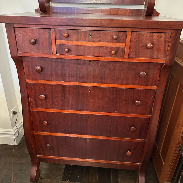 Brown Antique Highboy Dresser With Swivel Mirror For Sale - Image 8 of 12