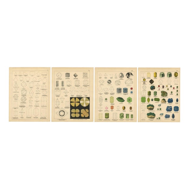 Kenngott, Set of Four Mineralogy & Crystal Chromolithographs, 1888, Paper For Sale