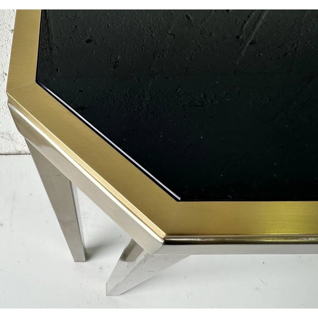Brass Maison Jansen and Guy Lefevre brush steel and black opaline 6 Foot Console For Sale - Image 8 of 12