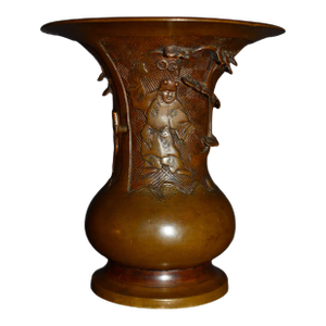 Antique Japanese Bronze Vase With Figural and Landsape Motif